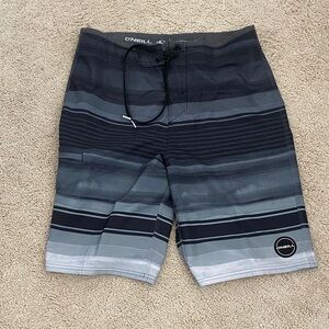 O'Neill Men's Black and Gray Striped Board Shorts
